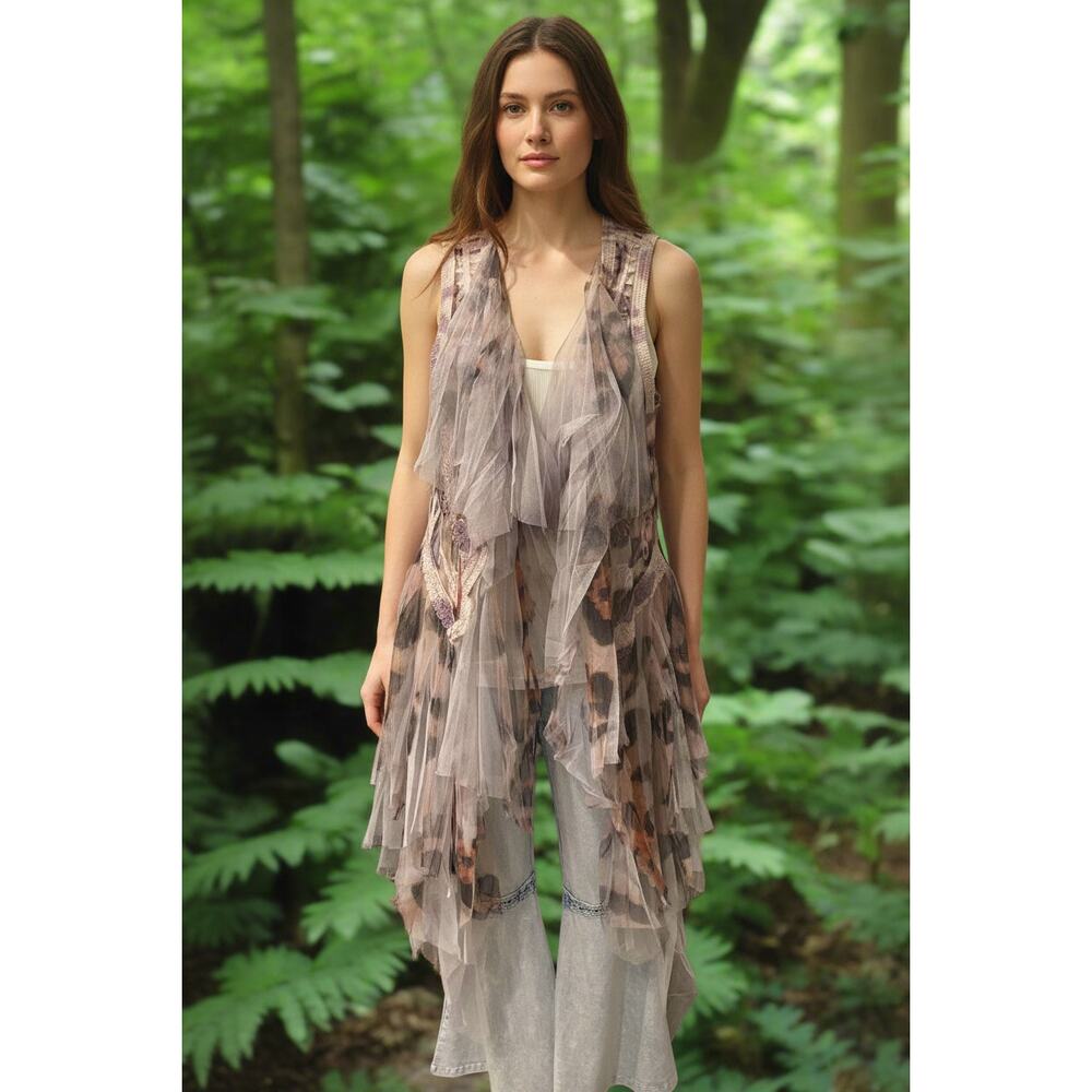 Origami Hi-Lo Crochet Leopard Lace Vest Small/Medium